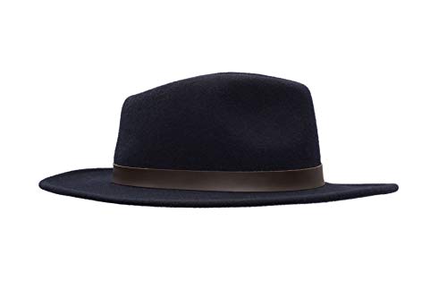 21tBQZwCtRL.jpg Walker and Hawkes Hanbury Fedora Unisex de Fieltro con Cinta de Cuero y Broche de latón con Plumas Plegable Azul marino