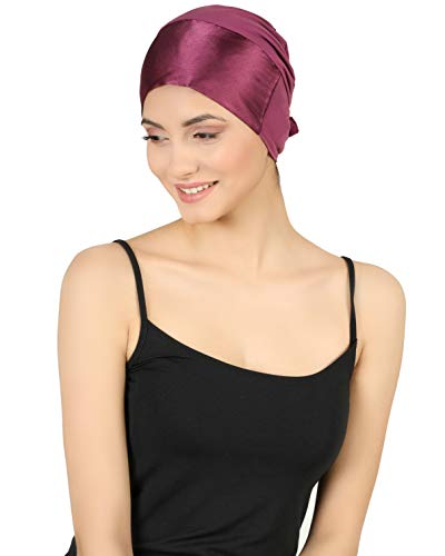 31I66vQuFXL.jpg Deresina Gorrito Basico de Viscosa Frente de satén anudable por detrás para pérdida de Cabello Gorros oncológicos Purple