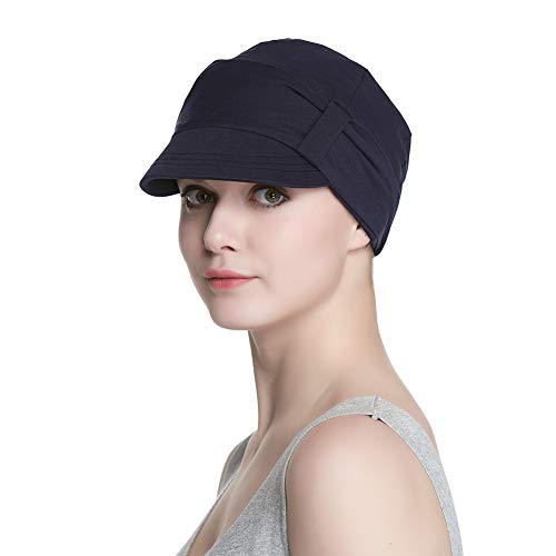 31IO6PTBlcL.jpg Alnorm Conjunto de Bufanda y Sombrero de Vendedor de periódicos de Fibra de bambú Transpirable para Mujer Flor de durazno azul marino