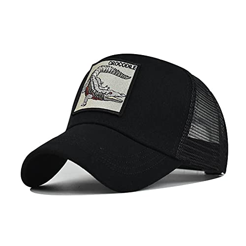 31QCzJjGqnS.jpg Gorra Animal Embroidered Cómoda Tela Elástica Gorra De Béisbol Malla Transpirable Gorra Velcro Ajustable Gorros Casuales Gorras De Béisbol Hip Hop Caza Pesca Cocodrilo-Negro