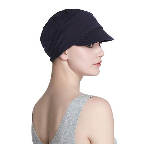 31ReR3MlUFL.jpg Alnorm Conjunto de Bufanda y Sombrero de Vendedor de periódicos de Fibra de bambú Transpirable para Mujer Flor de durazno azul marino