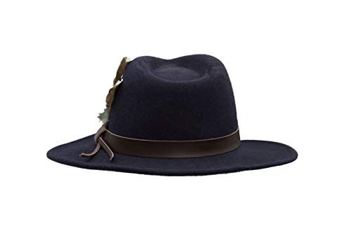 31WvHwzRd2L.jpg Walker and Hawkes Hanbury Fedora Unisex de Fieltro con Cinta de Cuero y Broche de latón con Plumas Plegable Azul marino