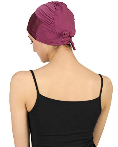31q2mvCQ1bL.jpg Deresina Gorrito Basico de Viscosa Frente de satén anudable por detrás para pérdida de Cabello Gorros oncológicos Purple