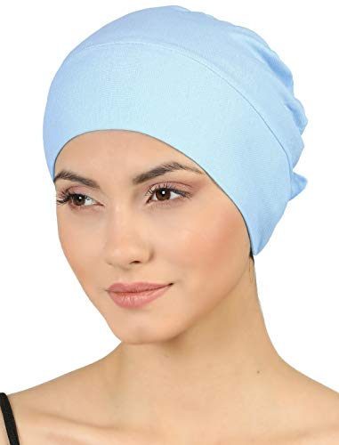 31sDq-Y2BdnL.jpg Deresina Gorro Unisex anudable por detras Tejido Doble Capa para quimio Baby Blue