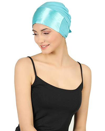 31tHfpeuTuL.jpg Deresina Gorrito Basico de Viscosa Frente de satén anudable por detrás para pérdida de Cabello Gorros oncológicos Maya Blue