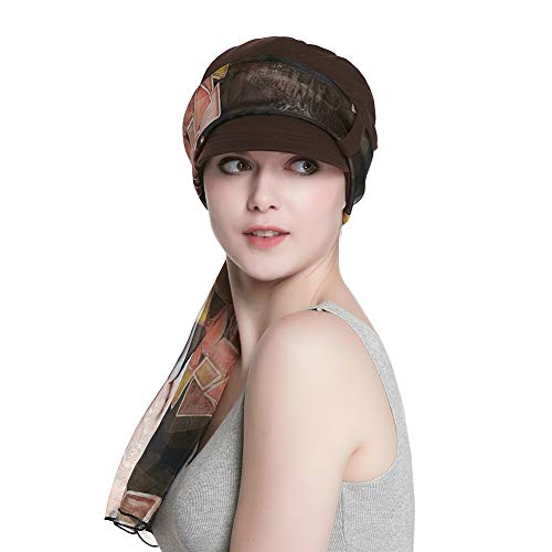 41-6Zr8i23L.jpg Alnorm Conjunto de Bufanda y Sombrero de Vendedor de periódicos de Fibra de bambú Transpirable para Mujer Diamantes de cafe
