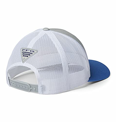 41-FT62BZXiS.jpg Columbia Unisex PFG Gorra de bola de malla a presión con bandera de pescado Gris Blanco Azul