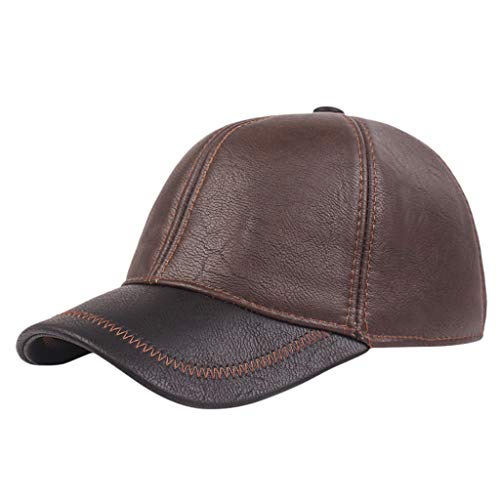 41-lBDYTVGL.jpg MOVERV-Gorra de Béisbol para Hombre Sombrero de Cuero Suave de PU Sombrero Deportivo Al Aire Libre Otoño Invierno Café-S428