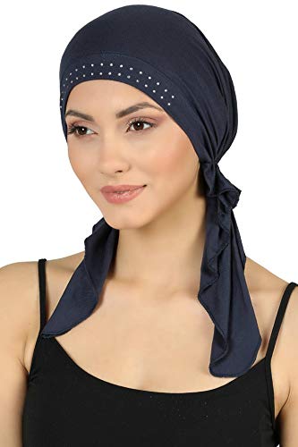 410LijE2BNZL.jpg Deresina Bandana de bambú para pérdida de cabello (parte delantera con pedrería para la pérdida de cabello) Azul vaquero