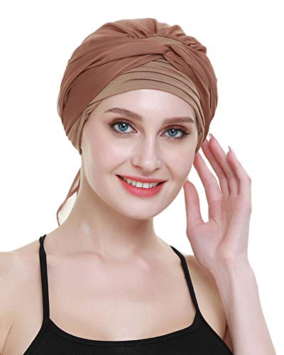 410eTLphaEL.jpg FocusCare La quimioterapia para cancer turbante mujeres Cómodo tejido de bambu Headwear Pure Brown