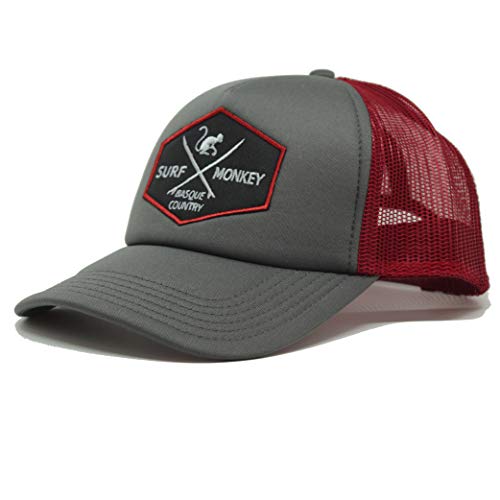410tkKPWCML.jpg Surf Monkey Gorra Trucker Acolchada Ajustable con Rejilla - Gorras de Hombre Gris Rojo