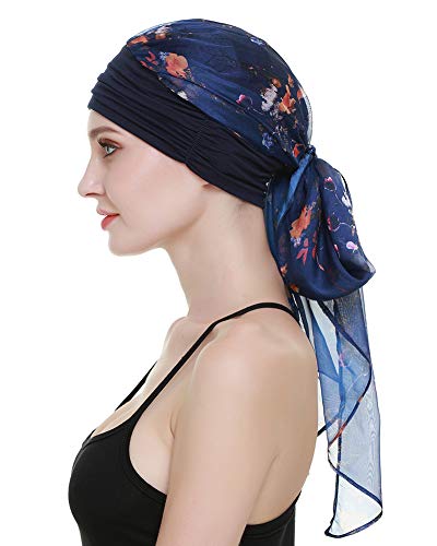 412BYJ9urz2BL.jpg FocusCare La quimioterapia para cancer turbante mujeres Cómodo tejido de bambu Headwear Navy yellow flower