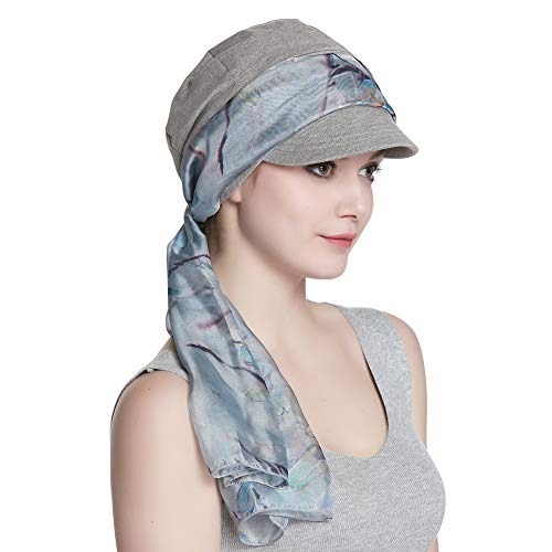 412BwLx51oZL.jpg Alnorm Conjunto de Bufanda y Sombrero de Vendedor de periódicos de Fibra de bambú Transpirable para Mujer Gris claro floral