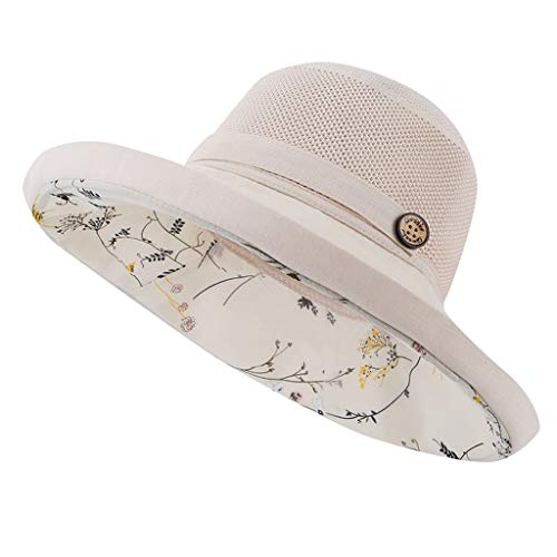 412a1qml2EL.jpg Unisex Pamela Sombrero Algodón Sombrero Señora Moda Floral Impresión El Sol Sombrero Verano Respirable Malla ala Ancha Ajustable de Buckle by Plegable Pescador Sombrero Beige