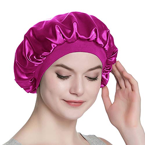 414XAWd8tAL.jpg Alnorm Gorra Durmiente con Estilo de Las Mujeres Capo de satén Sedoso de Doble Capa Rosa y Browm