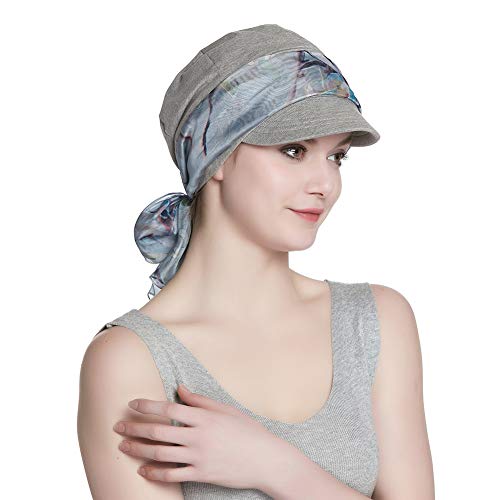 414YcUyhfuL.jpg Alnorm Conjunto de Bufanda y Sombrero de Vendedor de periódicos de Fibra de bambú Transpirable para Mujer Gris claro floral