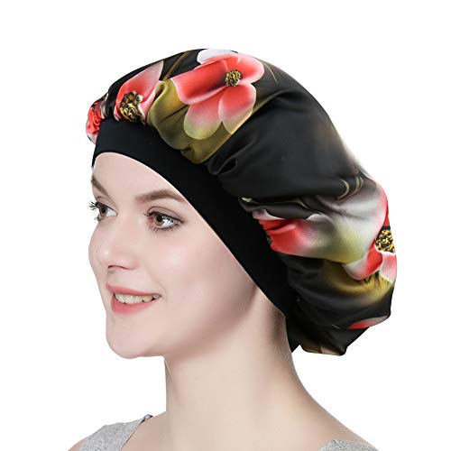415UvQfDWRL.jpg Alnorm Gorra Durmiente con Estilo de Las Mujeres Capo de satén Sedoso de Doble Capa Rojo floral
