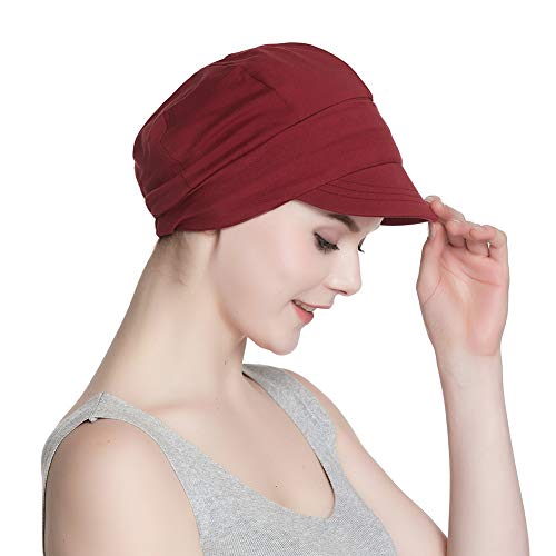 415roBsjJTL.jpg Alnorm Conjunto de Bufanda y Sombrero de Vendedor de periódicos de Fibra de bambú Transpirable para Mujer Flor de ciruelo de borgoña