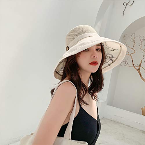 4162BdP5BPJL.jpg Unisex Pamela Sombrero Algodón Sombrero Señora Moda Floral Impresión El Sol Sombrero Verano Respirable Malla ala Ancha Ajustable de Buckle by Plegable Pescador Sombrero Beige