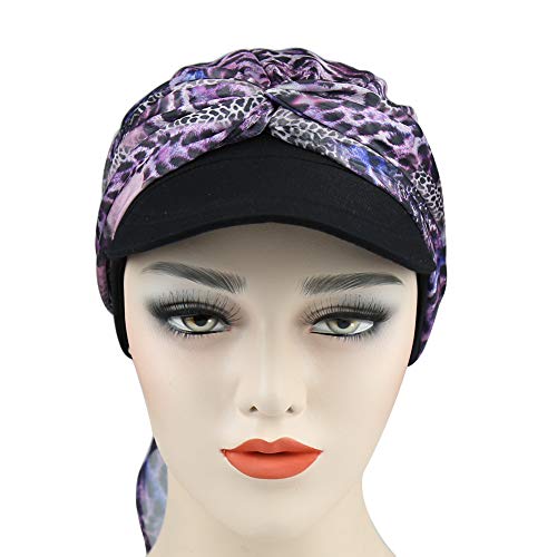 416CXdj22BQL.jpg Alnorm Gorro de bambú orgánico con Bufanda Regalos Chemo para Mujeres Leopardo morado