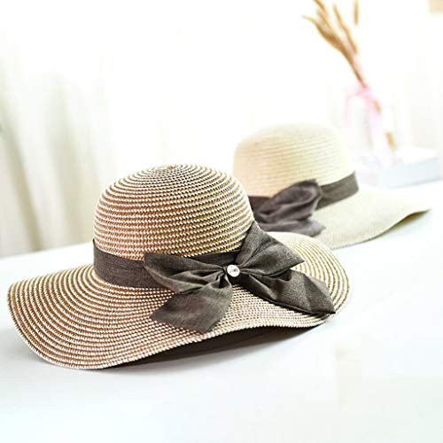417sHzpxvnL.jpg Señoras Mujer Casual Sólido Enrollable Doble Cara Flexible Plegable Playa Sombrero Elegante Panama Ajustable Empacable con Banda de Arco Visera Tejido Sombrero Fiesta Camping Viaje Sombrero Caqui