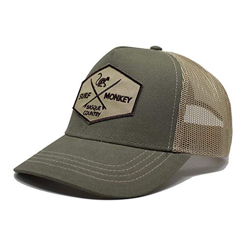 418g4GS8R3L.jpg Surf Monkey Gorra Tipo Trucker Origins Beisbol Ajustable - Gorras de Hombre Verde beige