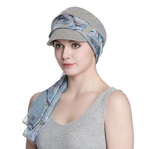 419ZG5HSHeL.jpg Alnorm Conjunto de Bufanda y Sombrero de Vendedor de periódicos de Fibra de bambú Transpirable para Mujer Gris claro floral