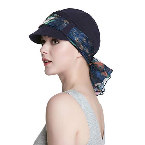 419hPNCnylL.jpg Alnorm Conjunto de Bufanda y Sombrero de Vendedor de periódicos de Fibra de bambú Transpirable para Mujer Flor de durazno azul marino