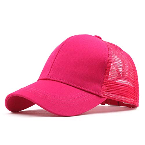 41AdeM6JY8L.jpg Gorra con Visera De Béisbol Gancho Ajustable Solida Unisex y Cierre De Bucle Gorra De Béisbol Media Malla Deportiva Transpirable Sombreros para Exteriores Rosa caliente