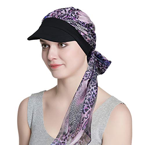 41BGsu3J1QL.jpg Alnorm Gorro de bambú orgánico con Bufanda Regalos Chemo para Mujeres Leopardo morado