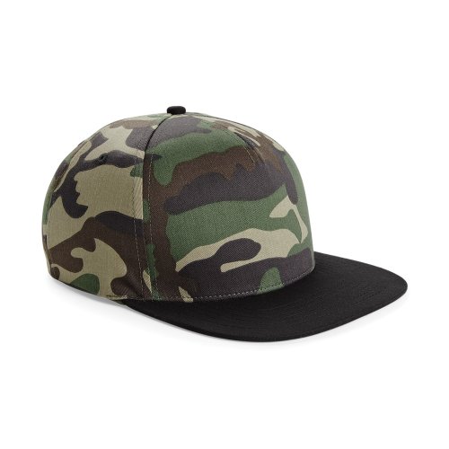 41BHPLNMpTL.jpg Beechfield - Gorra plana Con visera plana Modelo Camuflaje Retro - Verano Playa Black Jungle Camo