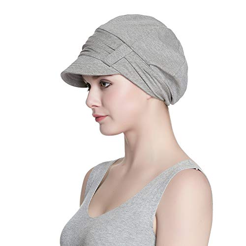 41Bw1M7yBoL.jpg Alnorm Conjunto de Bufanda y Sombrero de Vendedor de periódicos de Fibra de bambú Transpirable para Mujer Gris claro floral