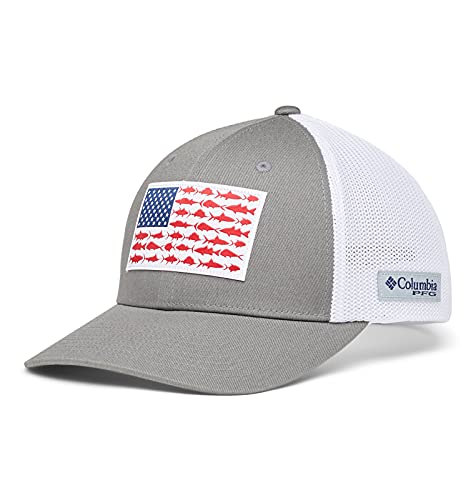 41CPK4f1pmS.jpg Columbia PFG Mesh Fish Flag Ball Cap - Sombreros de Pesca Unisex Adulto Titanio Blanco