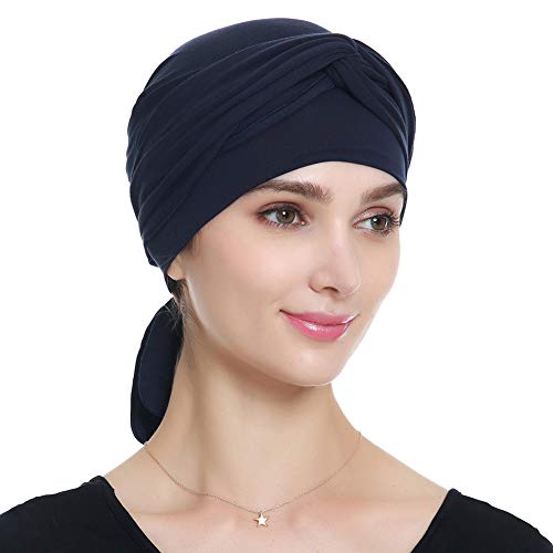 41CRorSoR8L.jpg Alnorm Turbante de bambú para Las Mujeres - Transpirable Cómodo Regalos con Estilo Chemo Headwear Armada