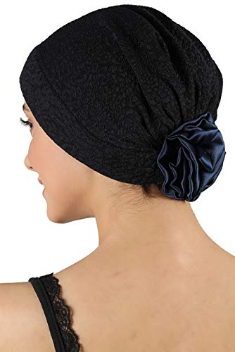 41Cx0nT0KrL.jpg Deresina Gorro con Rosa de satín para pérdida de Cabello Azul Marino