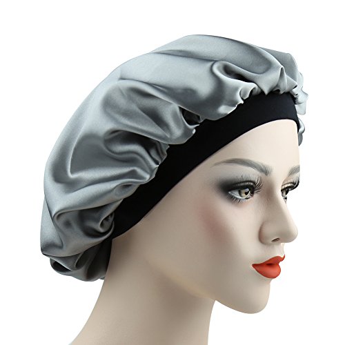 41DcqVPMY2L.jpg Alnorm Gorra Durmiente con Estilo de Las Mujeres Capo de satén Sedoso de Doble Capa Floral azul