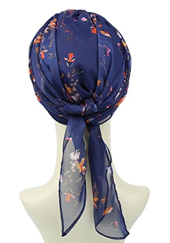 41EGanQAw-L.jpg FocusCare La quimioterapia para cancer turbante mujeres Cómodo tejido de bambu Headwear Navy yellow flower
