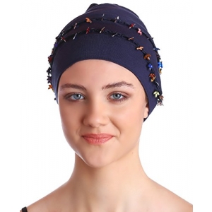 Bandana sin lazo versátil con abalorios de decoración para quimioterapia pérdida del cabello Azul vaquero