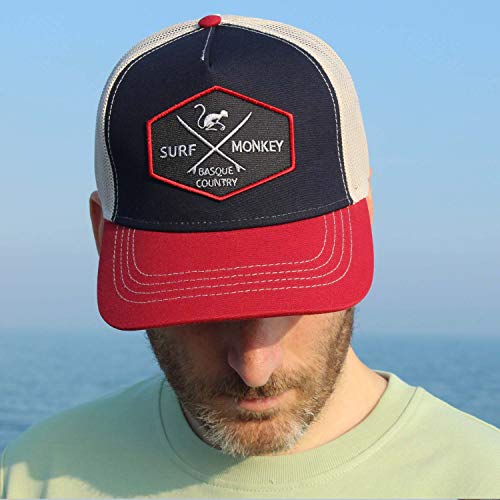 41ETFfWg5JL.jpg Surf Monkey Gorra Tipo Trucker Origins Beisbol Ajustable - Gorras de Hombre Azul Marino Beige
