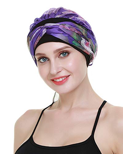 41HOHaa3xHL.jpg FocusCare La quimioterapia para cancer turbante mujeres Cómodo tejido de bambu Headwear Purple flower