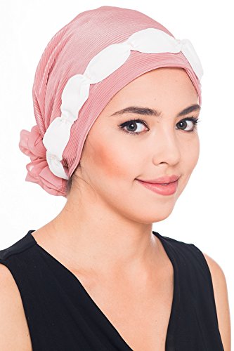 41HaSbe6CvL.jpg Deresina Gorro Fruncido con Cuentas para pérdida de Cabello Rosa Crema
