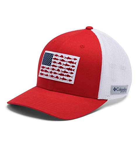 41HnHuVCEtL.jpg Columbia PFG Mesh Fish Flag Ball Cap - Gorra Unisex Adulto Chispa Roja Blanco US Fish