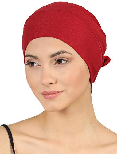 41IR9AICrsL.jpg Deresina Gorro Unisex anudable por detras Tejido Doble Capa para quimio Burgundy