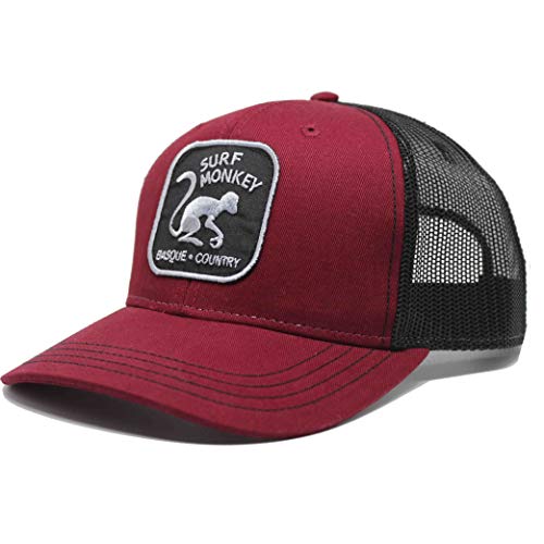 41Kz2ncnpBL.jpg Surf Monkey Gorra Tipo Trucker - Visera Curvada - Gorra Ajustable Snapback - Parche Bordado Surf Monkey - Diseño de 5 Paneles 24 48h - Surfing The Basque Country Rojo Negro