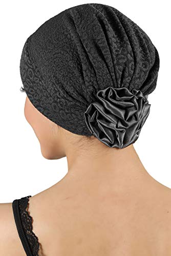 41Laxz48hCL.jpg Deresina Gorro con Rosa de satín para pérdida de Cabello Granate