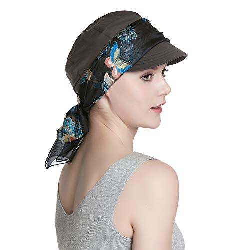 41MbIw2BPkpL.jpg Alnorm Conjunto de Bufanda y Sombrero de Vendedor de periódicos de Fibra de bambú Transpirable para Mujer Mariposas grises