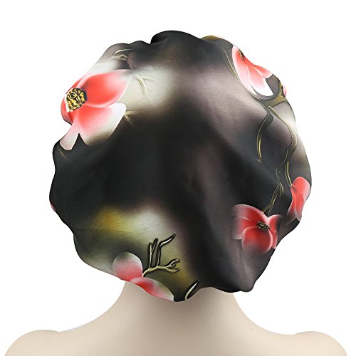 41NJA8gul8L.jpg Alnorm Gorra Durmiente con Estilo de Las Mujeres Capo de satén Sedoso de Doble Capa Rojo floral