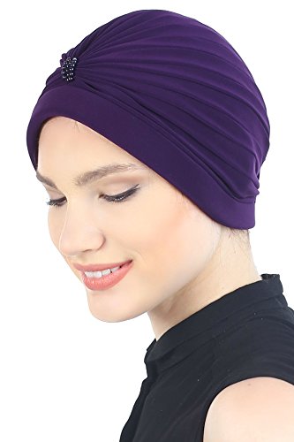 41NfnIlWPgL.jpg Deresina Turbante con Detalle de Perlas para pérdida de Cabello Purpura