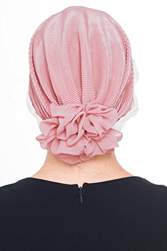 41PRc3uLcIL.jpg Deresina Gorro Fruncido con Cuentas para pérdida de Cabello Rosa Crema