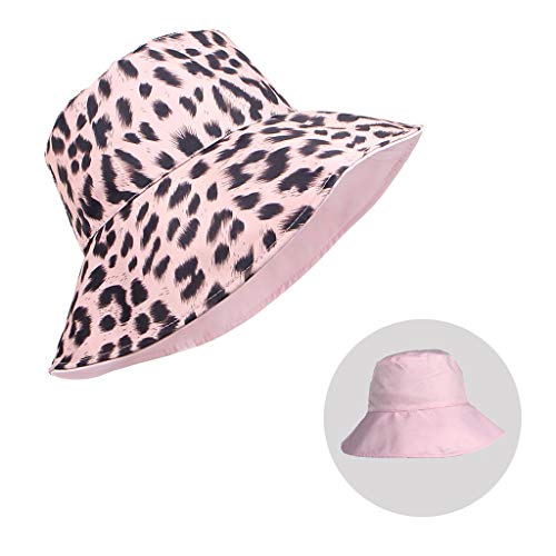 41QhoZCnAwL.jpg Mujer Pamela Algodón Enrollable El Sol Sombrero Señora Moda Leopard Imprimir Verano Playa Reversible Sombrero ala Ancha Ajustable Doble Cara Vestir Respirable Plegable Camping Viajar Sombrero Rosado